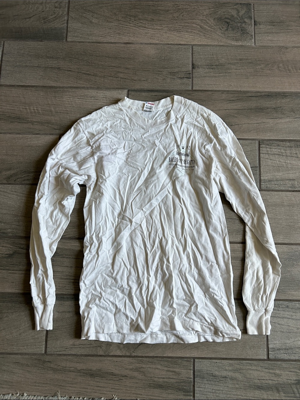Fruit of the Loom White Long-Sleeve Tee with Small Chest Graphic
